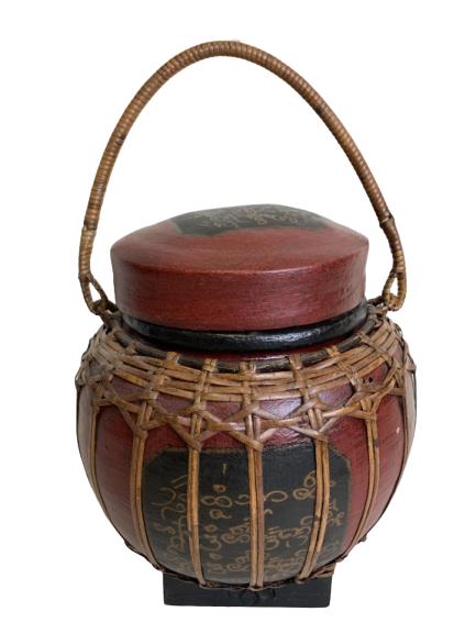 ASIAN STYLE LIDDED VESSEL WITH BAMBOO HANDLES 13" (1 of 7)