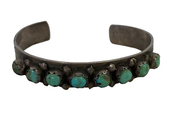 VTG STERLING SILVER & TURQUOISE OPEN CUFF BRACELET (1 of 4)