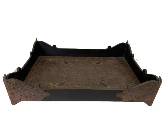 VINTAGE WOOD AND COPPER DETAILED SERVING TRAY 27" (1 of 9)
