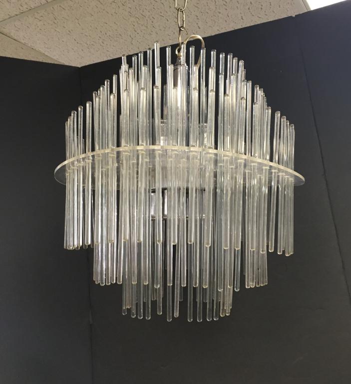 SCIOLARI GLASS ROD MIDCENTURY MODERN CHANDELIER (1 of 6)