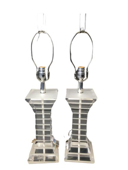 PAIR OF LUCITE LAMPS MANNER OF KARL SPRINGER 13.5" (1 of 11)