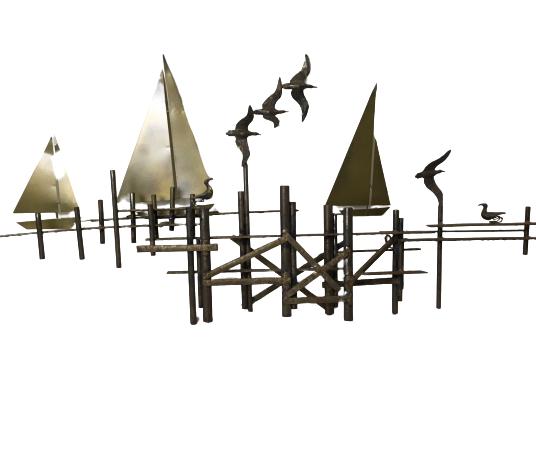 C. JERE SAILBOATS & SEAGULLS METAL WALL SCULPTURE (1 of 7)