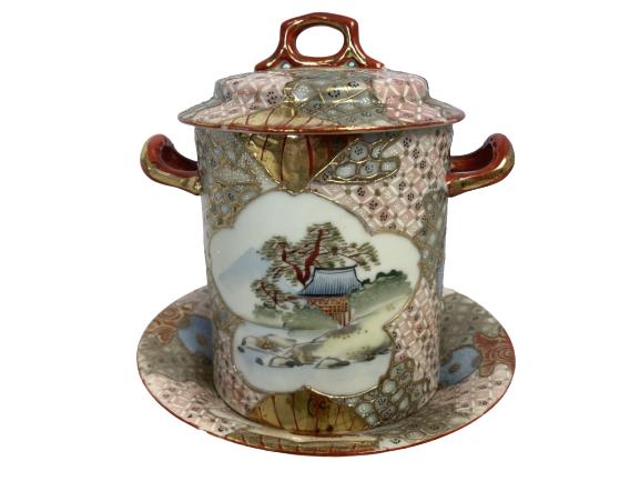 VNTG ASIAN PAINTED CONDENSED MILK JAR & PLATE SET (1 of 13)
