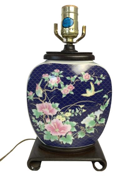 VTG CERAMIC & ENAMEL DESIGN LAMP W/ WOOD BASE 13" (1 of 7)