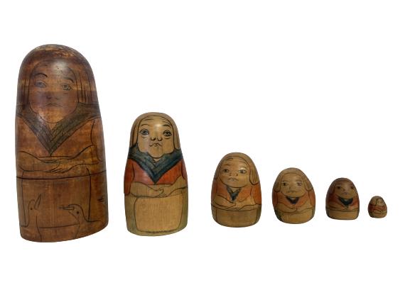 VINTAGE HANDMADE WOODEN NESTING DOLLS 5" TALL (1 of 5)