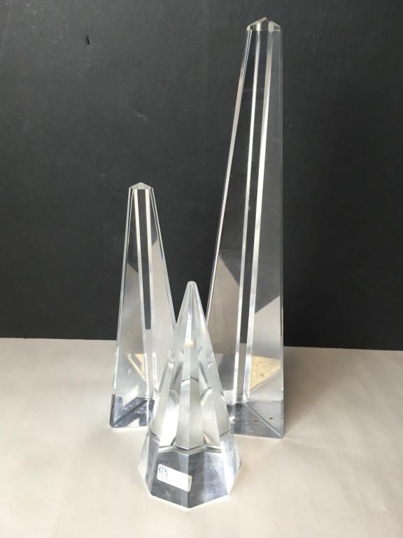 3 ACC HANDCUT CRYSTAL GLASS/OBELISK SCULPTURES 12" (1 of 11)