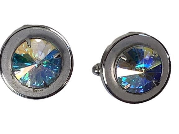 VTG SILVER CUFFLINKS W/ CENTER CRYSTAL (1 of 4)