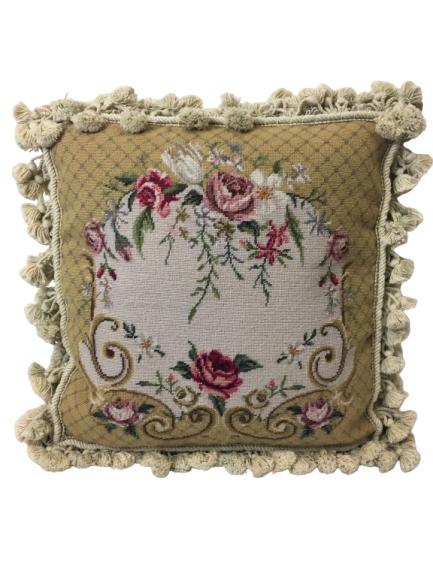 VINTAGE TRADITIONAL NEEDLE POINT FLORAL PILLOW 19" (1 of 6)