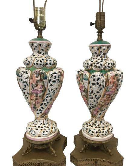 PAIR OF EARLY CAPODIMONTE PORCELAIN LAMPS 18": PAIR OF EARLY CAPODIMONTE PORCELAIN LAMPS-18" X 8" X 8"-VERY GOOD CONDITION
