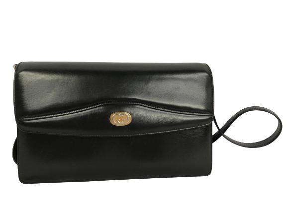 GUCCI BLACK LEATHER BAGUETTE LOGO SHOULDER BAG (1 of 7)