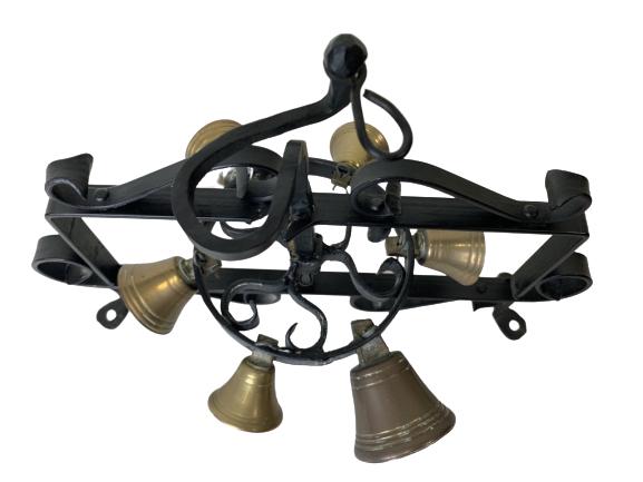 ANTIQUE HAND CRANK MULTI BELL WALL MOUNT (1 of 8)
