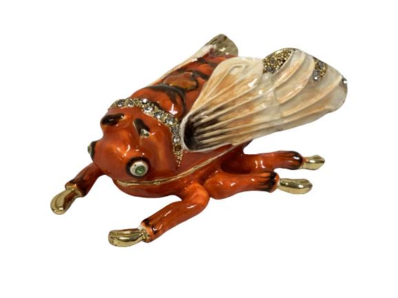 VINTAGE JEWELED ORANGE CICADA TRINKET BOX 3" (1 of 10)