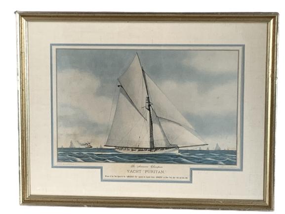 VTG CURRIER & IVES SAILBOAT PRINT "YACHT PURITAN" (1 of 5)