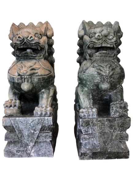 PAIR MONUMENTAL OUTDOOR STONE FOO DOG STATUES 4' (1 of 12)
