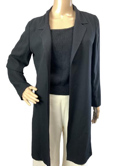 VTG CHANEL LONG BLACK GABARDINE JACKET SIZE 38 (1 of 5)