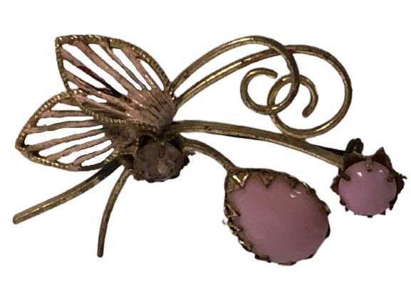 VTG WESTERN GERMANY BUTTERFLY PIN W/PINK STONES (1 of 6)