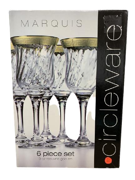 SET OF 6 MARQUIS GREEK KEY GOLD RIM WINE GLASSES: SET OF 6 MARQUIS GREEK KEY GOLD RIM WINE GLASSES -9 oz -Made in Italy