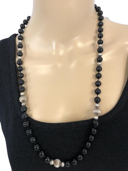VTG STERLING SILVER & BLACK BEADED NECKLACE 13" (1 of 6)