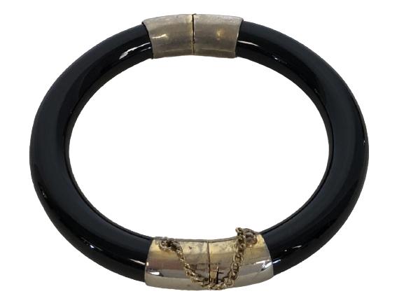 VINTAGE CLASSIC BLACK & GOLD HINGED BANGLE 3" (1 of 5)