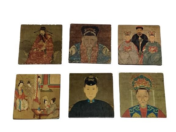 VINTAGE ASIAN SQUARE COASTERS SET OF 6 3.75" (1 of 3)