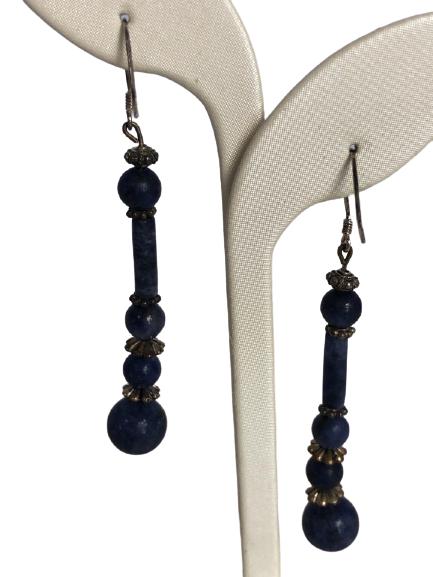 VTG STERLING SILVER & SODALITE BEAD DROP EARRINGS (1 of 6)