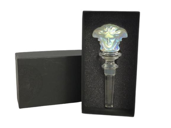 VERSACE ROSENTHAL IRIDESCENT GLASS WINE STOPPER: VERSACE ROSENTHAL IRIDESCENT GLASS WINE STOPPER -IN ORIGINAL BOX -VERY GOOD CONDITION