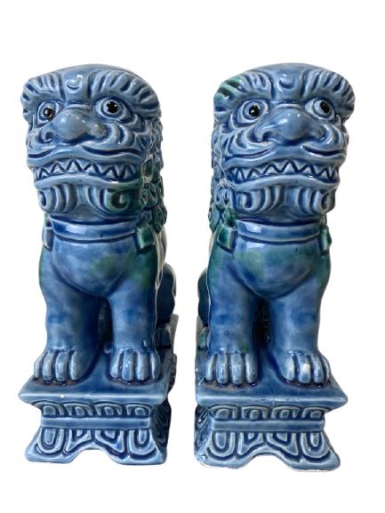 PAIR OF VINTAGE CERAMIC GLAZED FOO DOGS 7" (1 of 6)