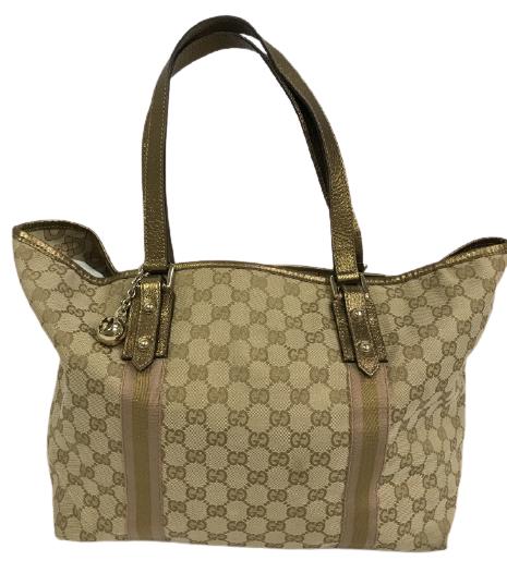 GUCCI BEIGE & GOLD CANVAS JOLICOUER SHOULDER BAG (1 of 8)