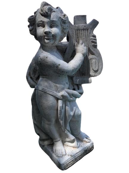 VINTAGE CONCRETE OUTDOOR STATUE W/ HARP 30" (1 of 3)