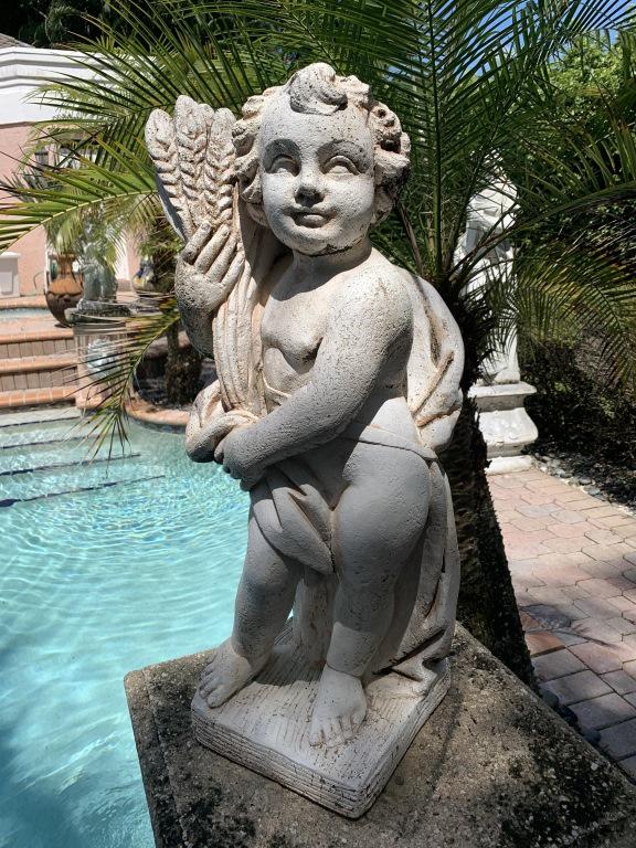 VINTAGE CONCRETE STATUE  WITH WHEAT 30"H (1 of 2)