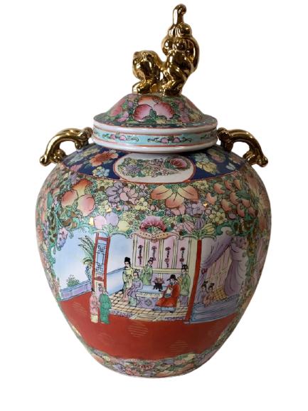 ASIAN STYLE CERAMIC GINGER JAR W GOLD ACCENTS 16" (1 of 13)