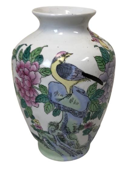 ASIAN STYLE CERAMIC VASE W/ LOTUS BIRD MOTIFF 12" (1 of 5)