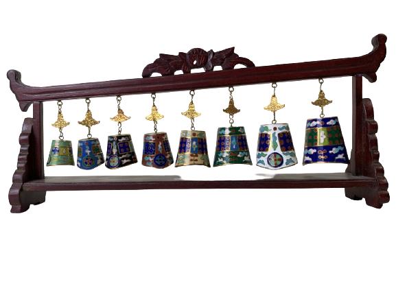 8 ASIAN STYLE CERAMIC BELLS ON STAND 13" (1 of 6)