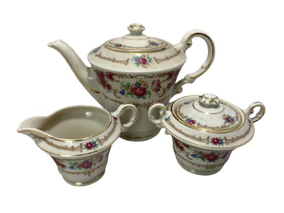 OLD IVORY TEAPOT, CREAMER, AND SUGAR SET (1 of 7)