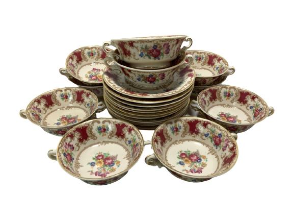 OLD IVORY SYRACUSE CHINA SOUP BOWLS & SAUCER SET (1 of 8)