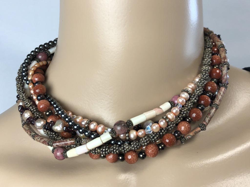 VTG MULTI-STRAND UNIQUE BEAD NECKLACE W/ STERLING (1 of 3)