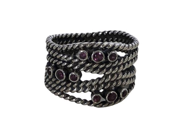 VTG STERLING SILVER RING W/ AGATE STONES SIZE 7 (1 of 3)