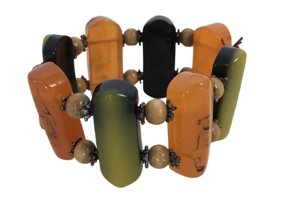 VINTAGE GREEN & ORANGE ENAMEL STRETCH BRACELET (1 of 4)