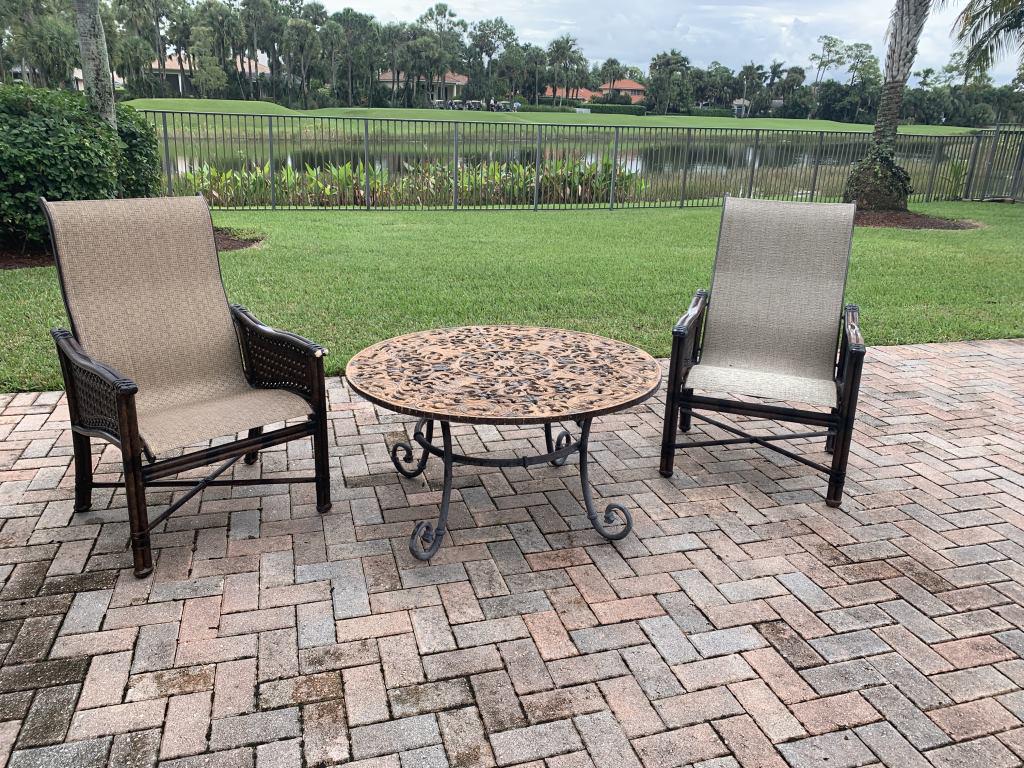 CASTELLE PATIO CHAIRS AND TABLE: CASTELLE PATIO CHAIRS AND TABLE. **-MUST BE PICKED UP ON SITE IN WEST PALM BEACH SATURDAY OCT 10 BETWEEN 1pm-5pm.