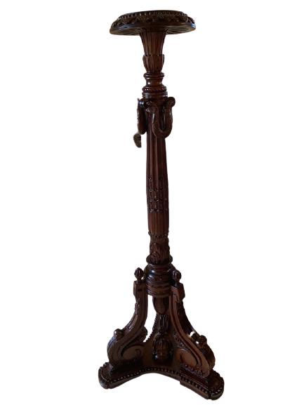 DARK WOOD CARVED VINTAGE PLANT STAND 57" (1 of 4)
