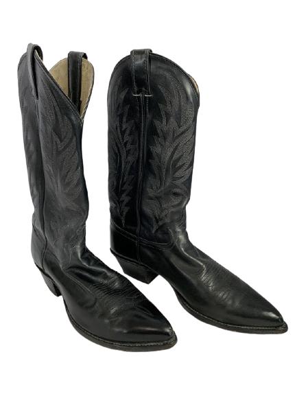 VTG JUSTIN MENS BLACK LEATHER COWBOY BOOTS SZ 9 (1 of 7)