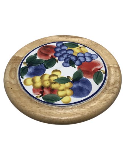 COLORFUL VINTAGE DANSK TILE & WOOD TRIVET 8" (1 of 4)