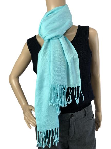 VINTAGE LIGHT BLUE FRINGED WINTER SCARF 24" x 69" (1 of 2)