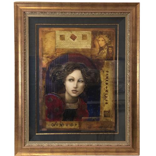 LARGE M. CSABA HAND EMBELISHED FRAMED WALL ART 48" (1 of 6)