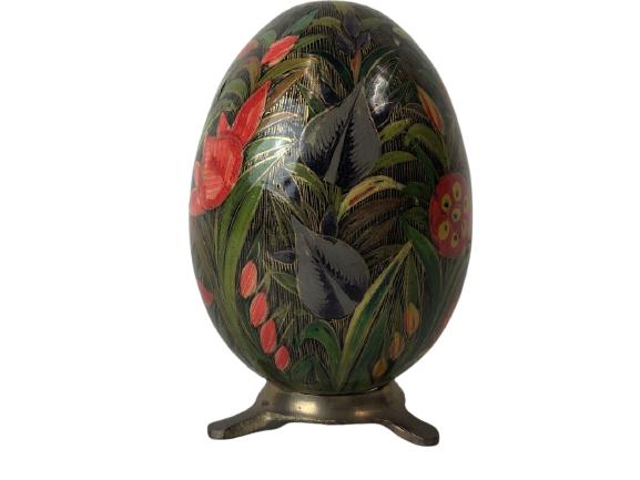 VINTAGE HAND PAINTED WOOD EGG ON STAND 3.5" (1 of 5)