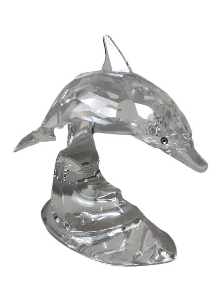 SWAROVSKI CRYSTAL GLASS DOLPHIN FIGURINE 3.5": VTG SWAROVSKI CRYSTAL GLASS DOLPHIN FIGURINE SCULPTURE 3.5" X 3.5" -VERY GOOD CONDITION