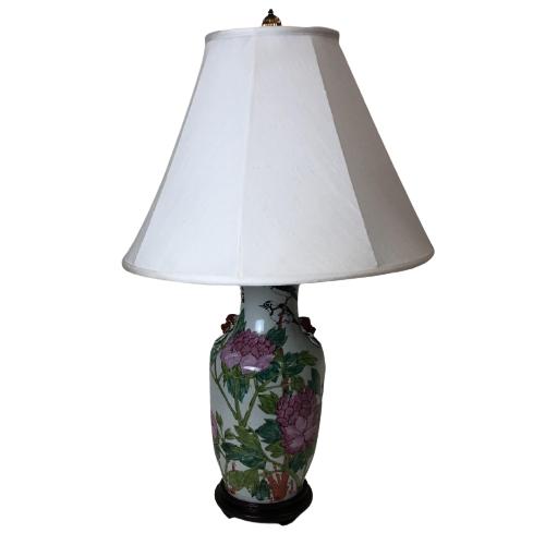 VINTAGE ASIAN STYLE HAND PAINTED LOTUS LAMP (1 of 10)