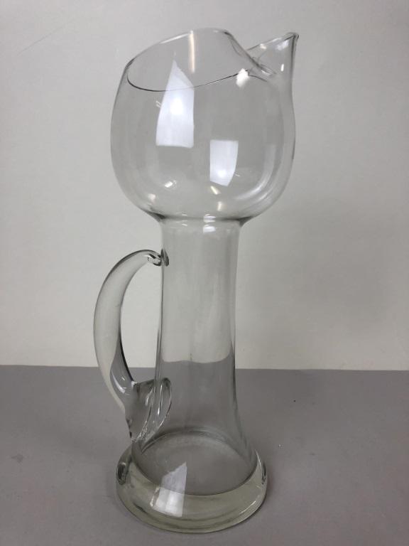 MID CENTURY MODERN CLEAR  ART GLASS PITCHER 12" (1 of 8)