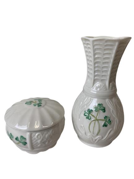 VTG BELLEEK MILLENIUM CLOVER VASE & TRINKET BOX (1 of 10)