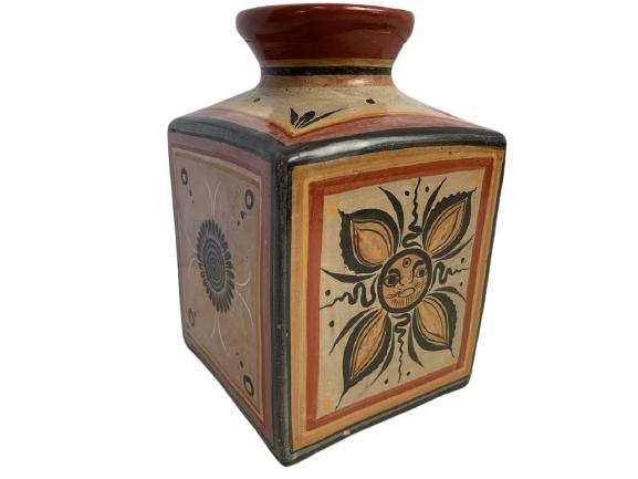 VINTAGE MEXICAN CLAY SQUARE VASE 9": VINTAGE MEXICAN CLAY SQUARE VASE 9" -9" TALL, BASE 6" x 5.5" -ORIGINAL TAG PRICE $70